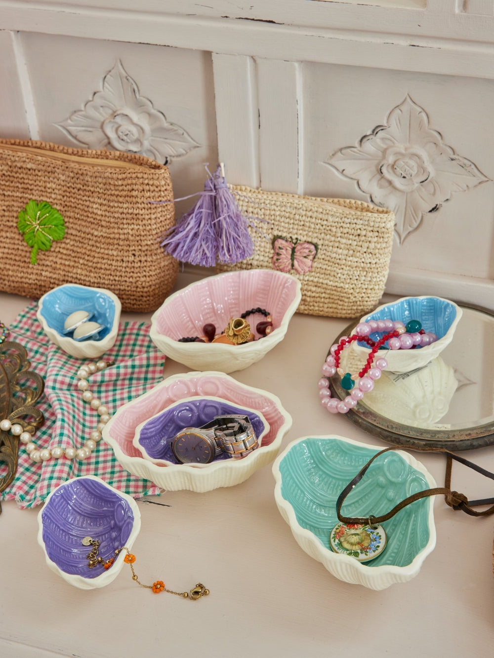 Keramieken Sieradenschaaltjes Schelp - Blauw & Groen - Set van 2 - Rice - CloverLiving.com