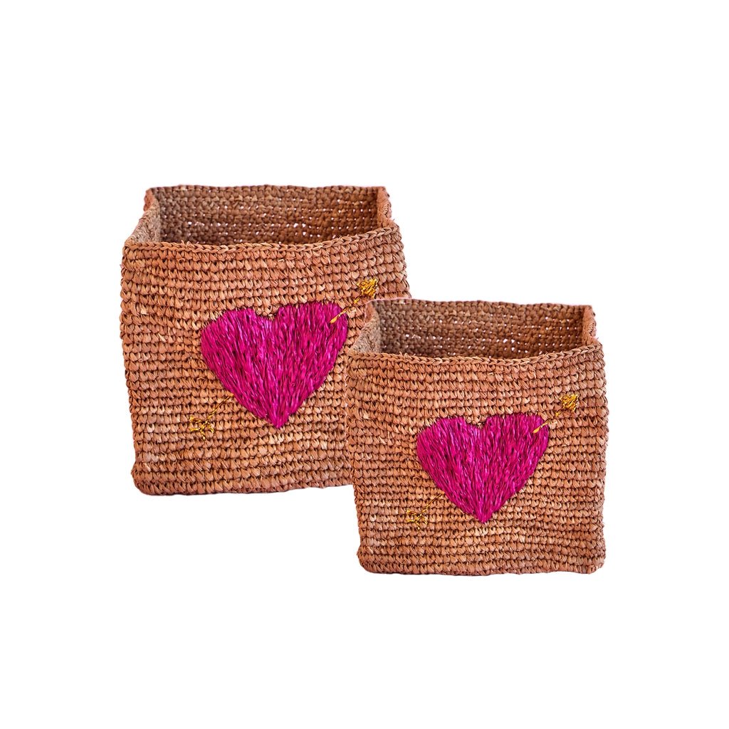 Opbergmand Hart - Fuchsia - Small - Set van 2 - Rice - CloverLiving.com