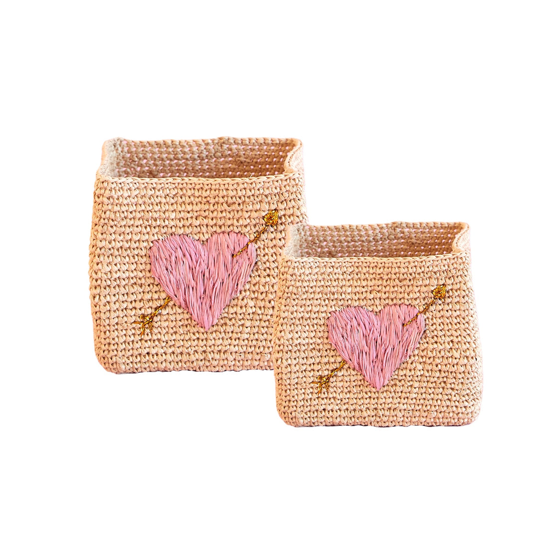 Opbergmand Hart - Roze - Small - Set van 2 - Rice - CloverLiving.com