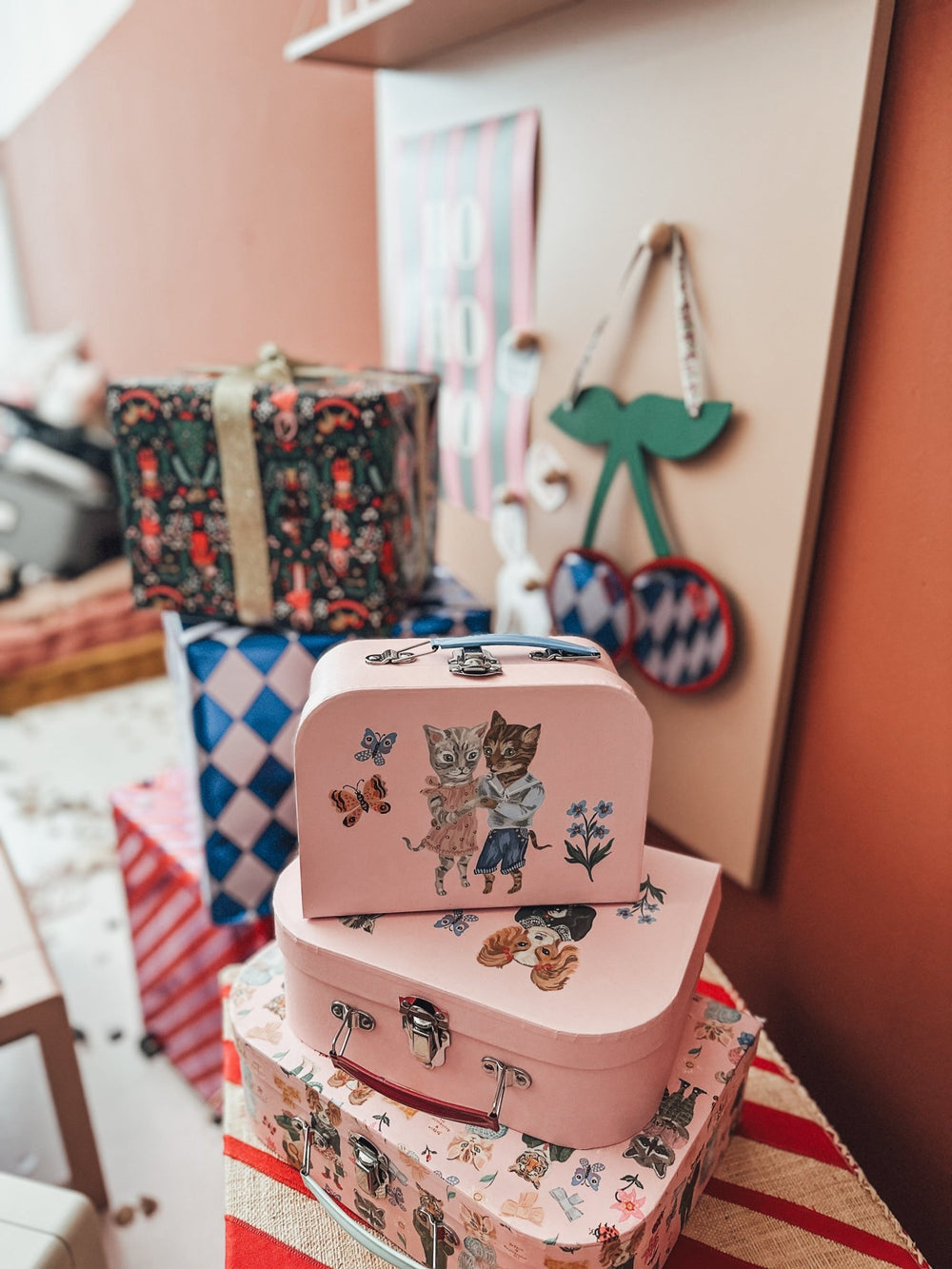 Aufbewahrungskoffer Rosa Nathalie Lété Print - 3er Set - Rice - CloverLiving.COM