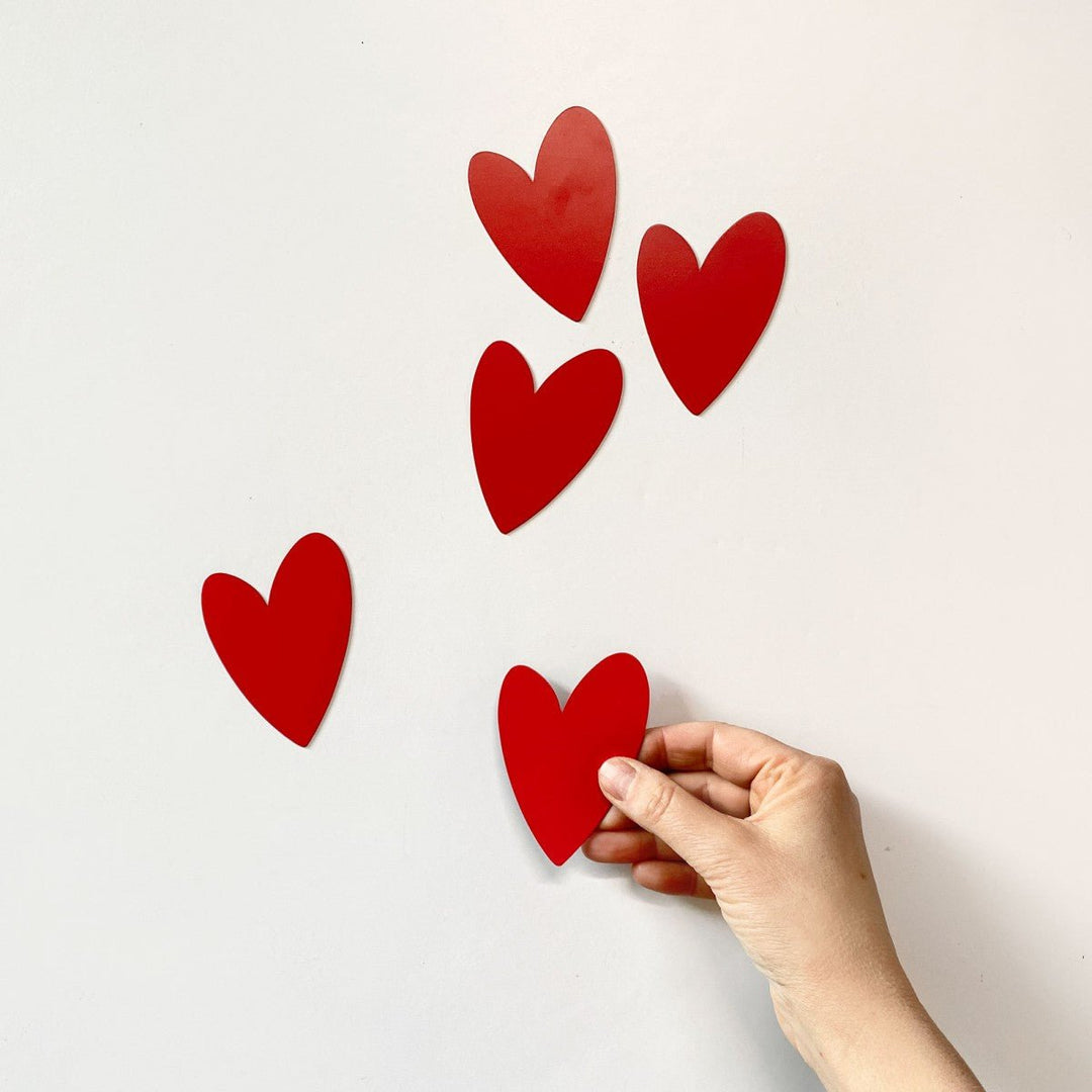 Heart magnets - red - 5 pieces - Groovy Magnets - CloverLiving.com