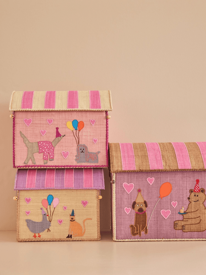 Panier de rangement - Thème Party Animal - Rose - Moyen - Rice - CloverLiving.Com