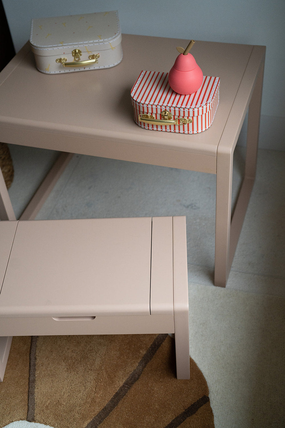 Pink Stool with Storage Pippa Peach in a Stylish Kids Room
