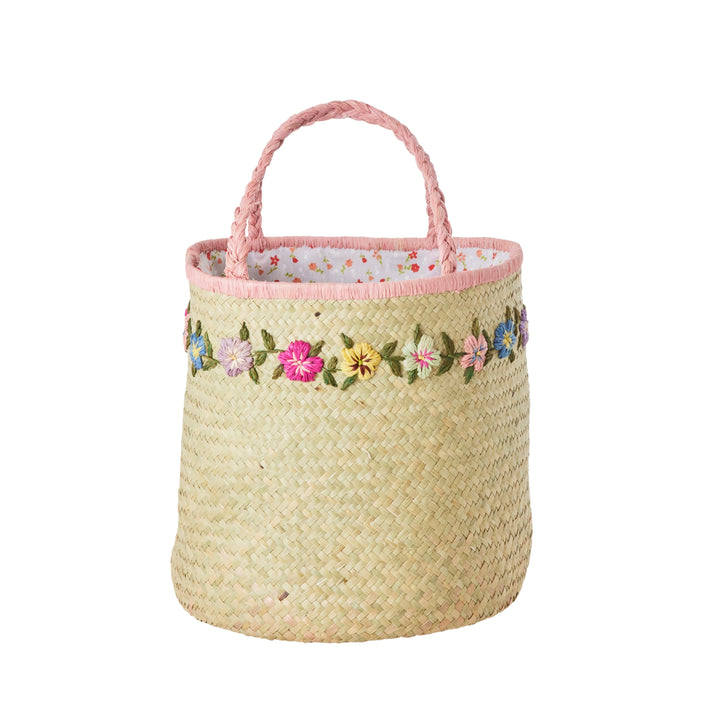 Bag and Storage Basket with Flowers - Raffia