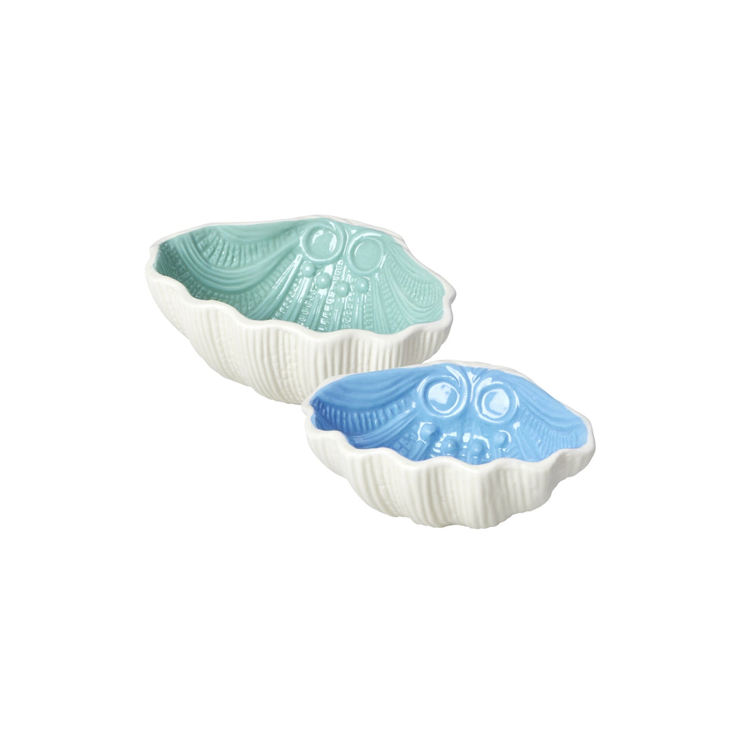 Keramieken Sieradenschaaltjes Schelp - Blauw & Groen - Set van 2 - Rice - CloverLiving.com