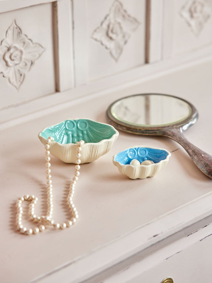 Keramieken Sieradenschaaltjes Schelp - Blauw & Groen - Set van 2 - Rice - CloverLiving.com