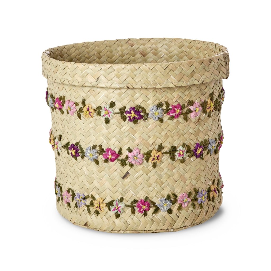 Opbergmand Rond Bloemen - Groot - Rice - CloverLiving.com