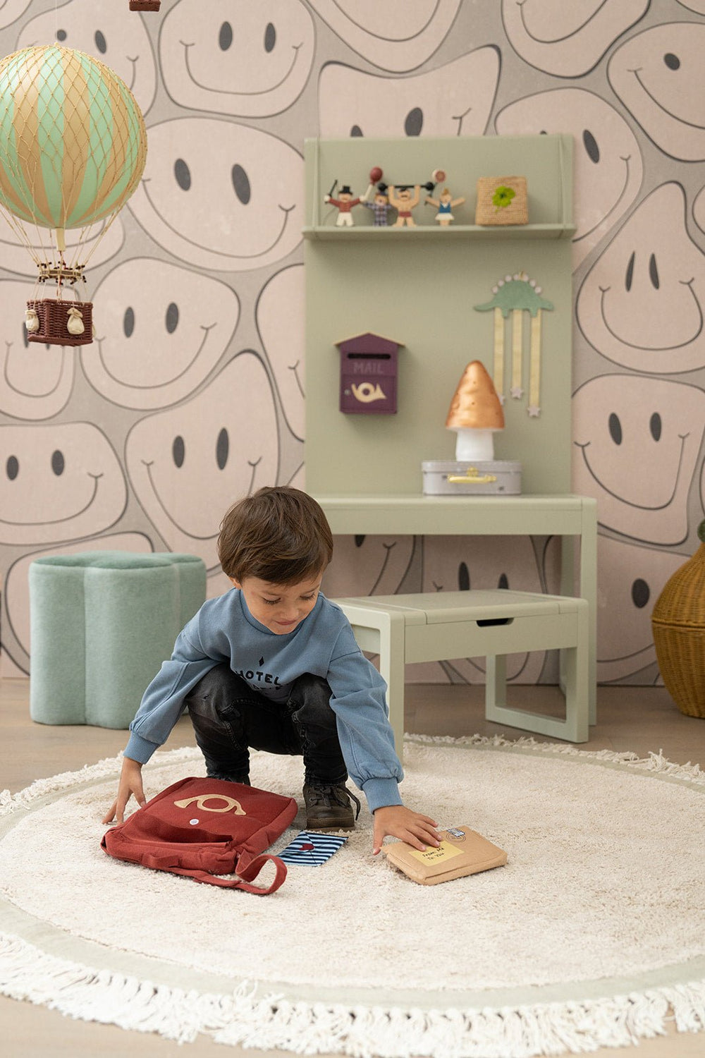 Vloerkleed Kinderkamer Elephant - Grijs - Ø130 cm - Tapis Petit - CloverLiving.com