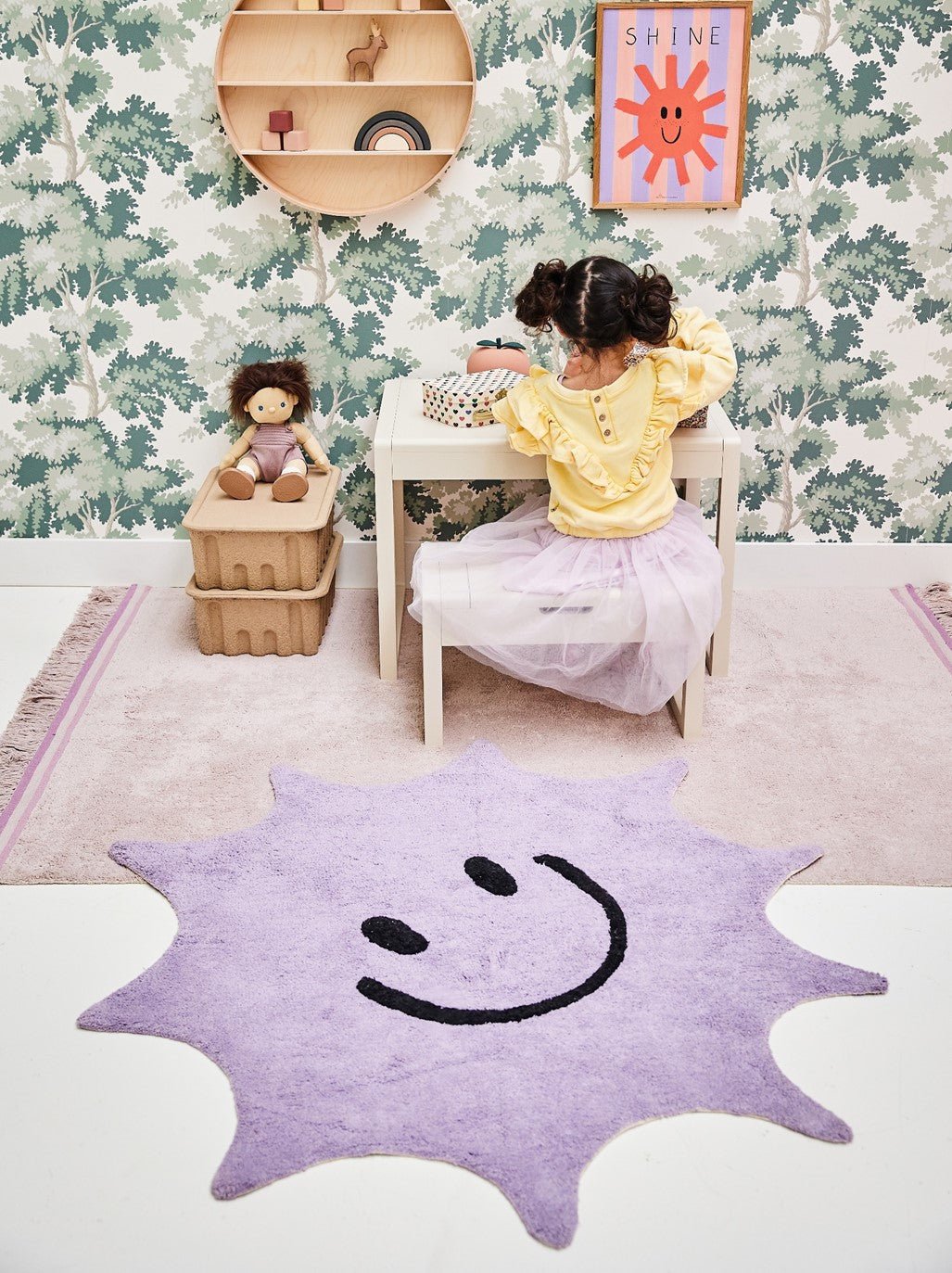 Vloerkleed Kinderkamer Sunny - Paars - Ø120 cm - Tapis Petit - CloverLiving.com