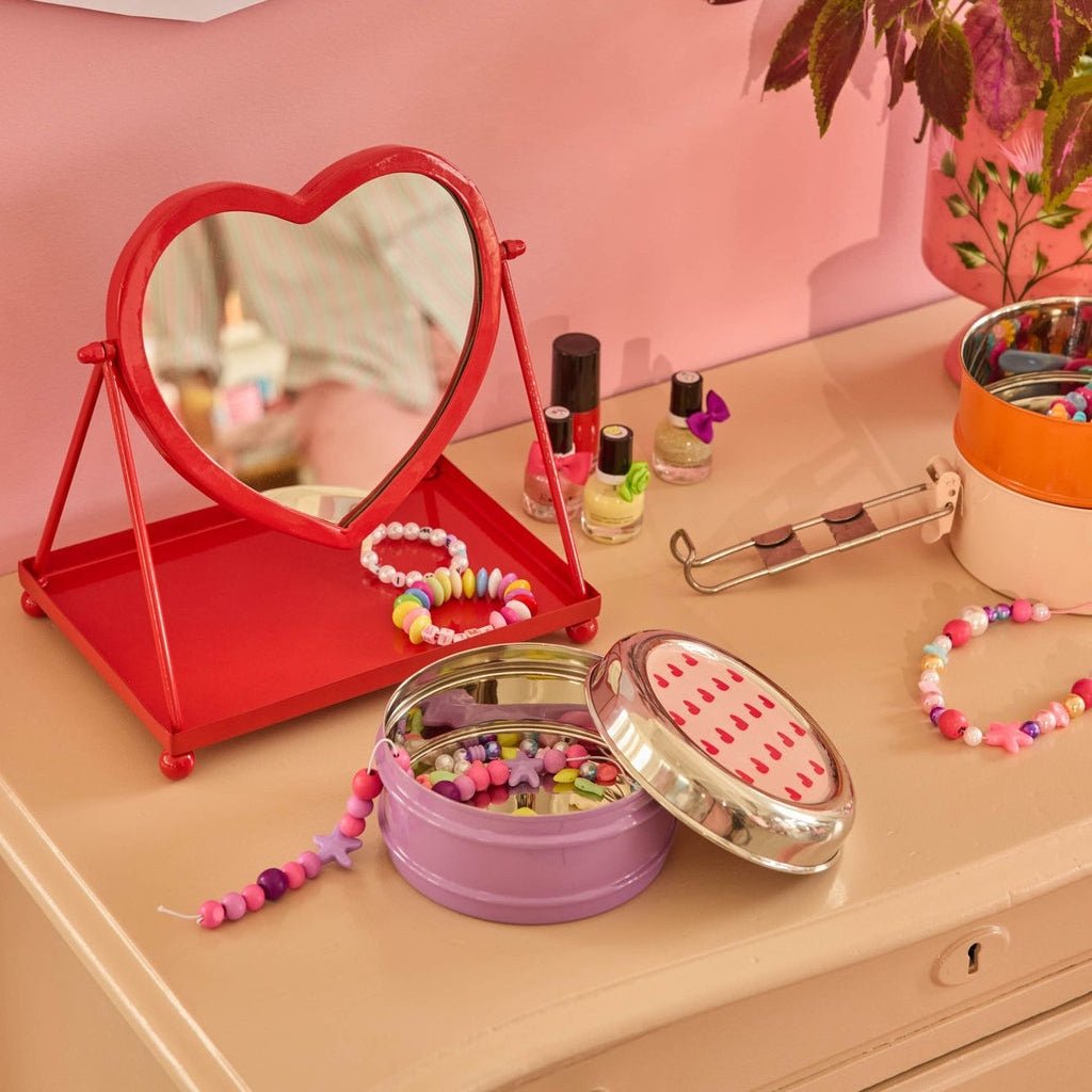 Metal Heart Mirror - Red - Rice - CloverLiving.com