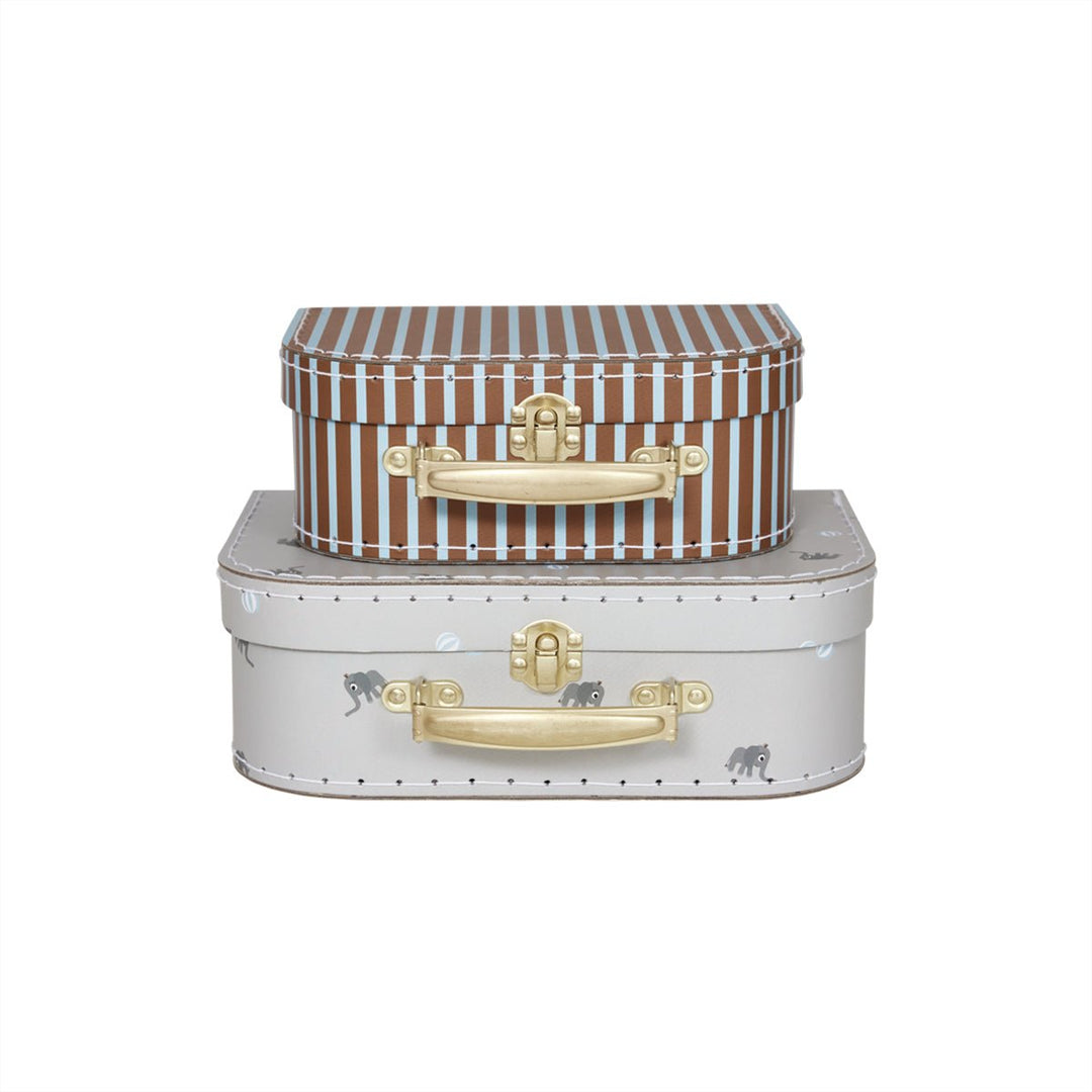 Storage Mini Suitcase - Elephant & Stripe - Set of 2 - Oyoy - CloverLiving.com