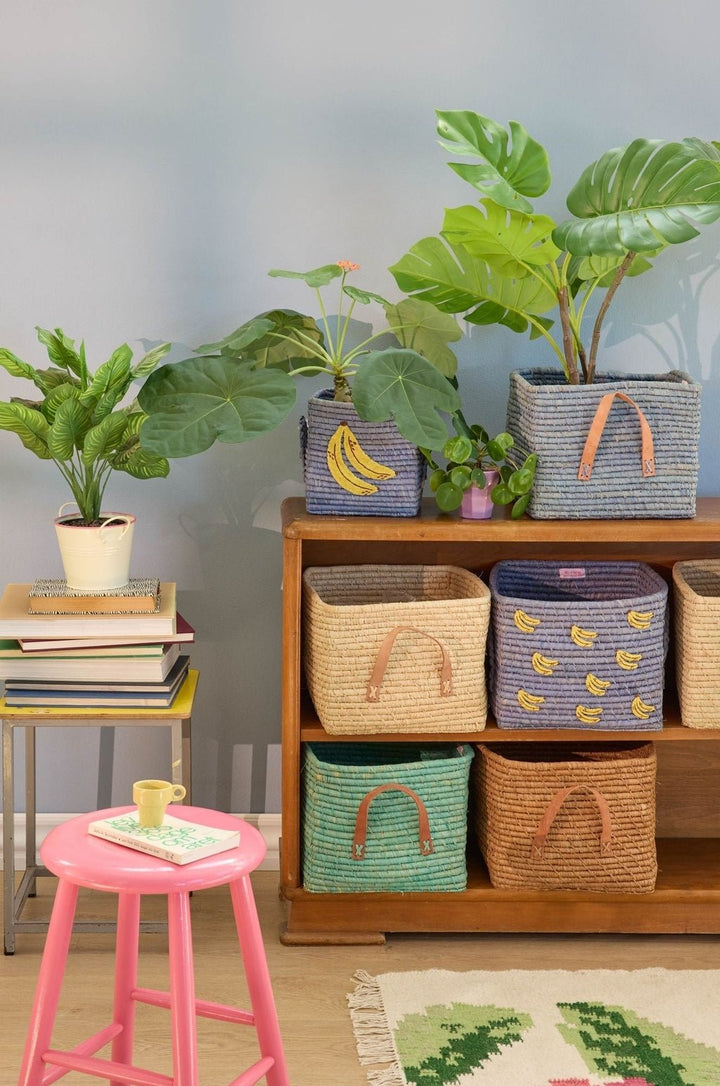Storage Basket Square Banana - Blue - Rice - CloverLiving.com
