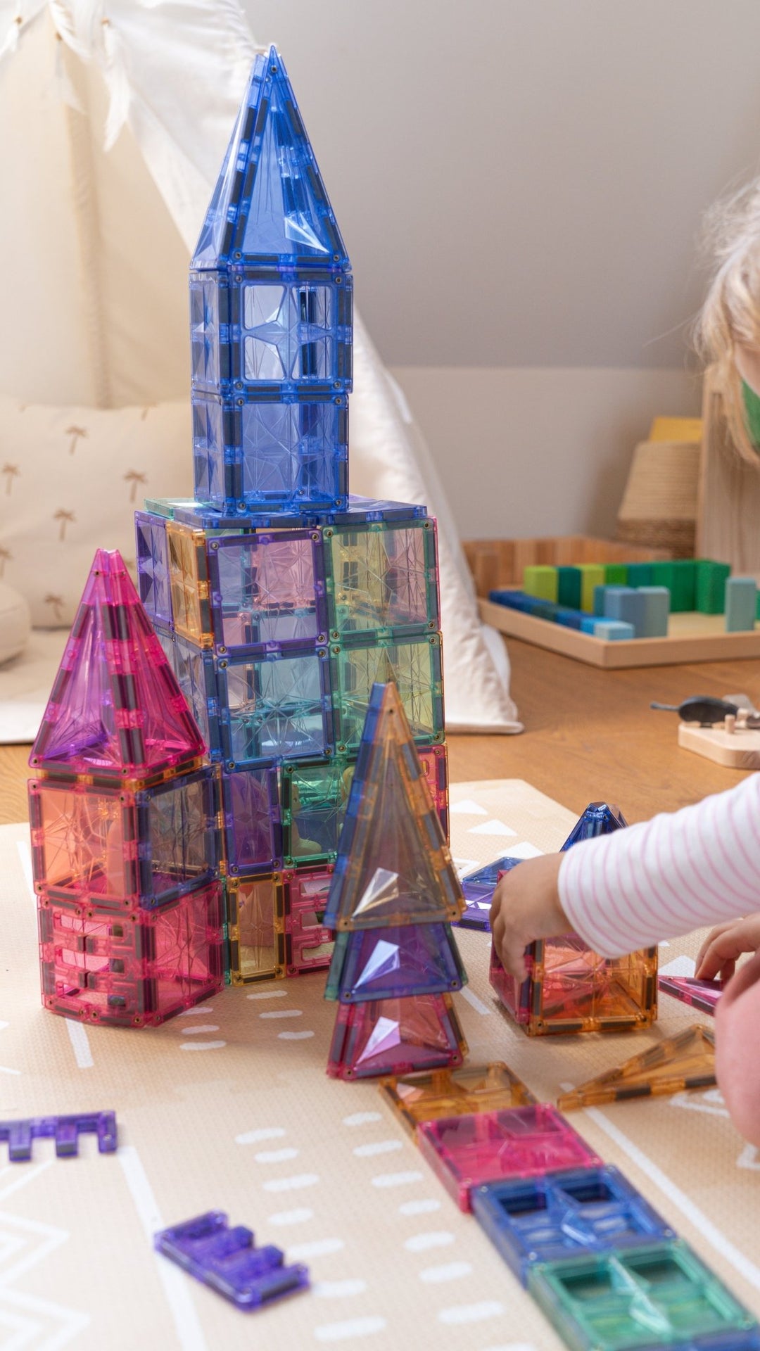 Pastel Magnetic Building Blocks – 100 pieces - Coblo - CloverLiving.com