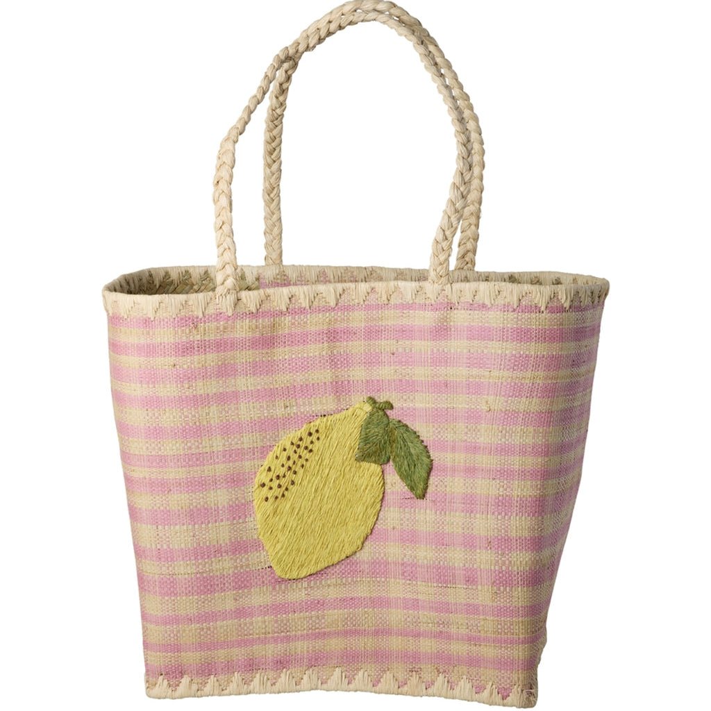 Raffia Bag – Pink with Lemon - Large - Rice - CloverLiving.com