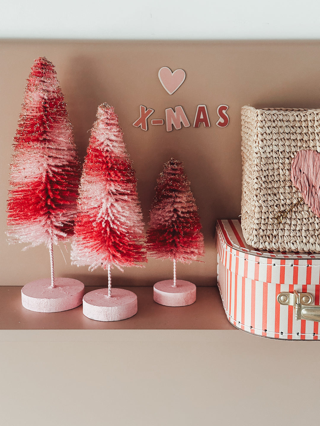 Décoration sapin de Noël - Rose - Lot de 3