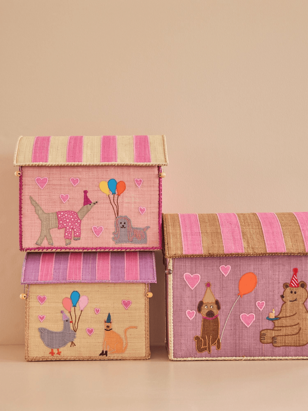 Panier de rangement - Thème Party Animal - Rose - Moyen - Rice - CloverLiving.Com