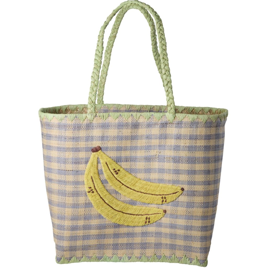 Sac en raphia – Bleu avec des bananes - Rice - CloverLiving.Com