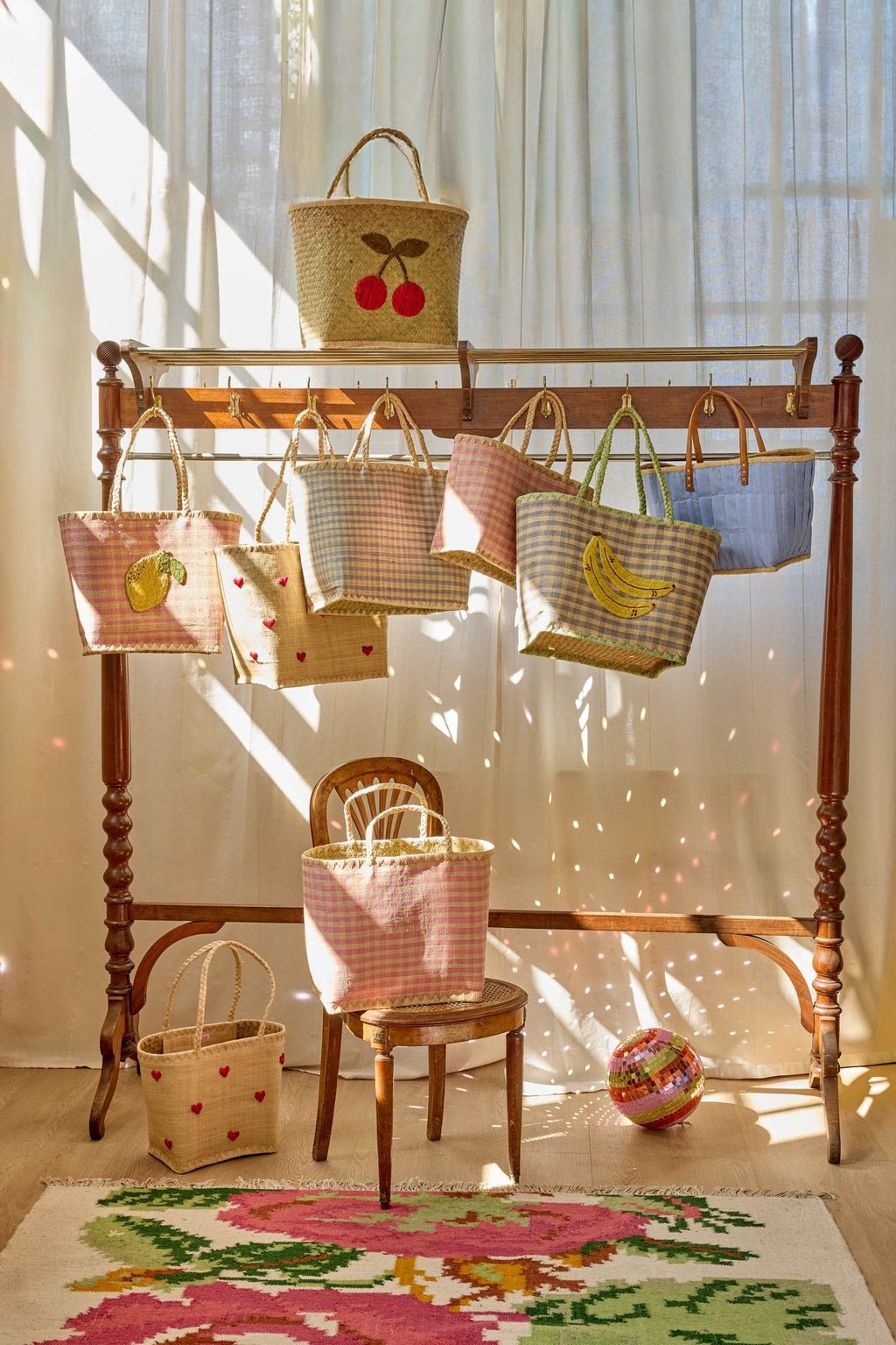 Sac en raphia – Bleu avec des bananes - Rice - CloverLiving.Com